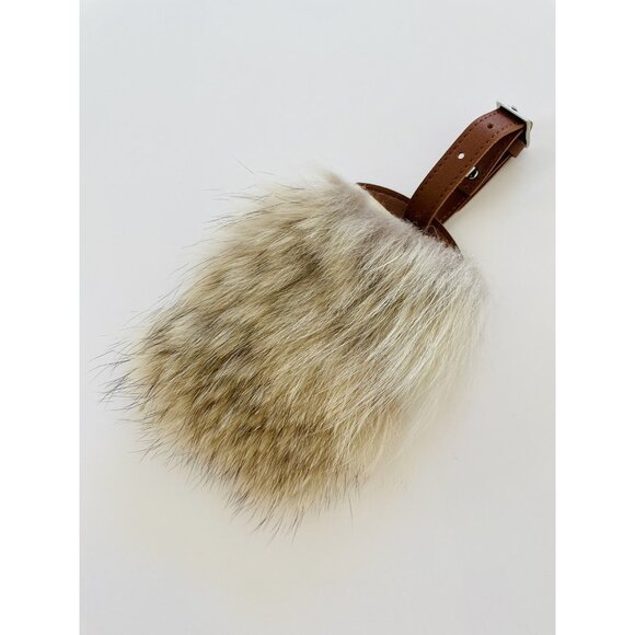 Coyote Fur Luggage Tag Handmade USA Brown Leather Travel ID Label - Picture 3 of 6